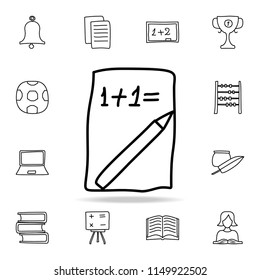 mathematical exercise on a sheet sketch icon. Element of education icon for mobile concept and web apps. Outline mathematical exercise on a sheet sketch icon can be used for web