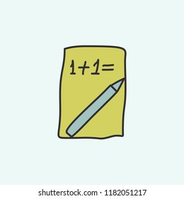 mathematical exercise on a sheet sketch icon. Element of education icon for mobile concept and web apps. Field outline mathematical exercise on a sheet sketch icon on blue background