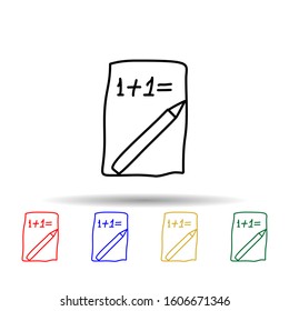 mathematical exercise on a sheet sketch multi color style icon. Simple thin line, outline vector of education icons for ui and ux, website or mobile application
