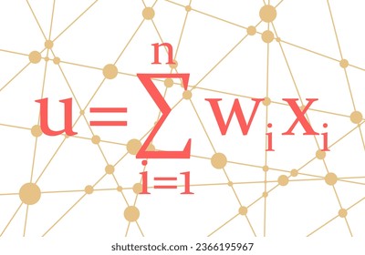 Mathematical formula of the artificial neuron. Summing and activation functions. Neural network research. Machine learning.