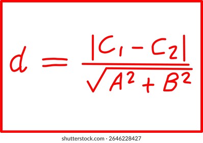 fórmula matemática para a distância entre duas linhas paralelas. equação de geometria analítica de uma linha