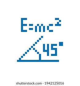 Mathematical formula, graph angle 45 degrees, pixel art icon. Knitted design. Design for logo, stickers, web, mobile app. 8-bit sprites. Isolated vector illustration.
