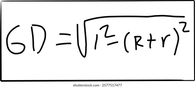 mathematical formula for the length of a tangent line between two circles, an internal tangent line