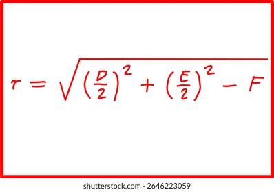 raio da fórmula matemática do círculo da equação geral. geometria analítica do círculo