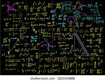 Mathematical formulas drawn by hand on the background