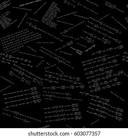 Mathematical formulas drawn on a black chalkboard for the background. Vector illustration.