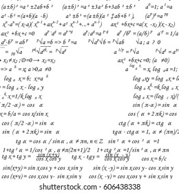 Mathematical formulas drawn on a white background. Vector illustration.