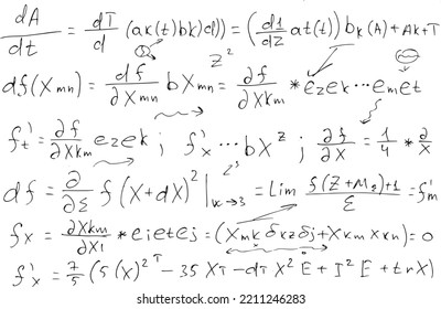 Fórmulas y expresiones matemáticas. Dibujado a mano sobre un fondo blanco.