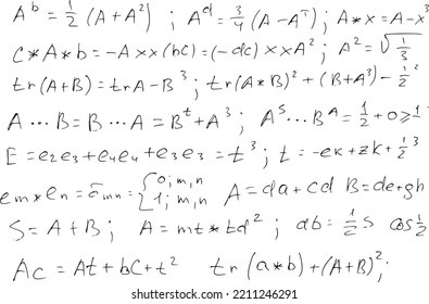 Mathematical formulas and expressions. Hand-drawn on a white background..