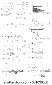 Mathematical formulas and graphs sketched - vector illustration