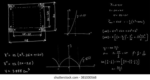 Mathematical formulas and graphs sketched - vector illustration