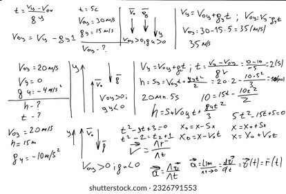 Mathematical formulas. Handwritten on a white background. Vector illustration.