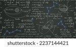 Mathematical formulas and physics explaining space orbits and stars seamless pattern.