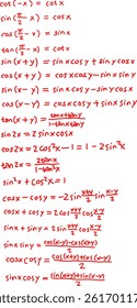 mathematical formulas, trigonometric functions, Some equations or identities that apply to trigonometric functions, basic calculus