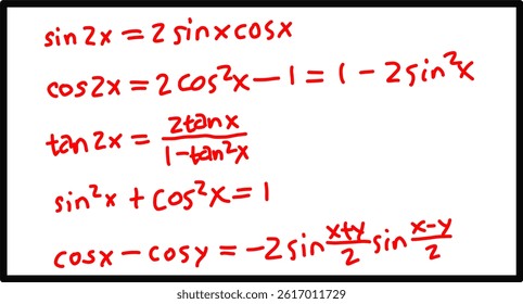 mathematical formulas, trigonometric functions, Some equations or identities that apply to trigonometric functions, basic calculus