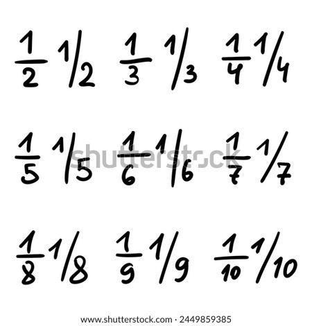 Mathematical fractions vector icon in doodle style. Symbol in simple design. Cartoon object hand drawn isolated on white background.