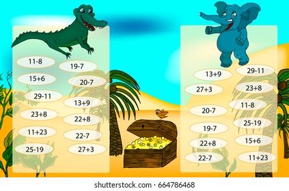 Mathematical Game for children. Calculate the examples. How many? Educational games for kids.