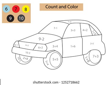 Mathematical game. Count and color by numbers.  Worksheet for education. Vector illustration.