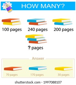 Mathematical game. Count how many red, yellow, blue books and write the result.
