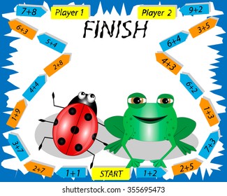 Mathematical game and ladybug   frog  Educational games for kids  Calculate the examples  