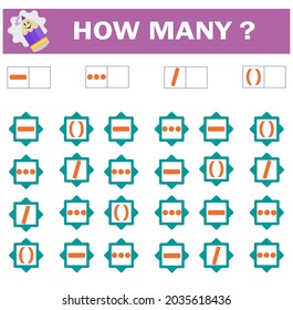 Mathematical game for Preschool children. Count how many punctuation marks - slash, hyphen, ellipsis, parentheses and write the result.