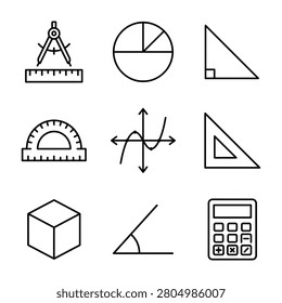 Mathematical and geometric instruments outline icon set with mathematics geometry calculation instruments protractor calculator triangle