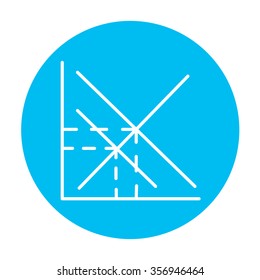 Mathematical graph line icon for web, mobile and infographics. Vector white icon on the light blue circle isolated on white background.