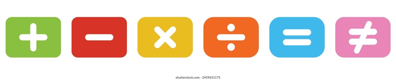 mathematical icon. math calculations addition, division, subtraction, multiplication, plus minus button symbol set. mathematical calculator education vector. Vector pictogram. Math symbols icon set.