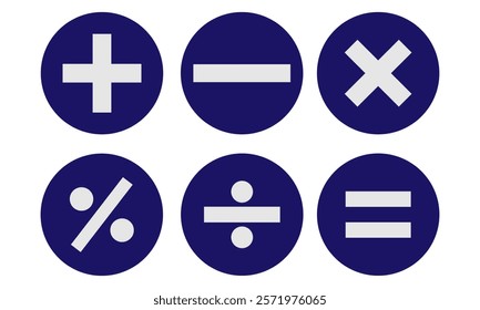 mathematical icon. math calculations addition, division, subtraction, multiplication, plus minus button symbol set. mathematical calculator education vector. Vector pictogram. symbols icon set, eps10