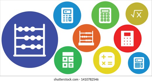 mathematical icon set. 9 filled mathematical icons.  Simple modern icons about  - Abacus, Calculator, Math
