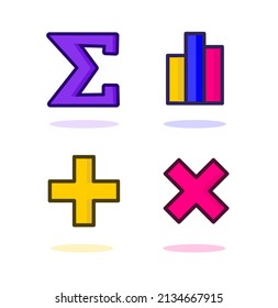 Mathematical Icons Set Kit Colorful with Sigma Statistic Addition and Multiply Symbol Vector Illustration for Education or Presentation