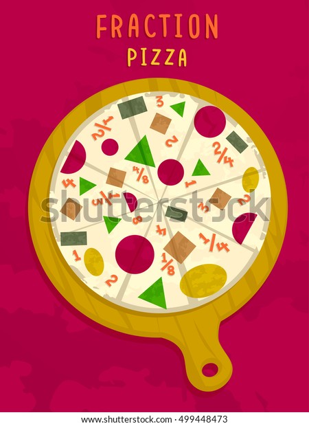 Mathematical Illustration of a Pizza Pie in a\
Pan with Numerical Fractions for\
Toppings