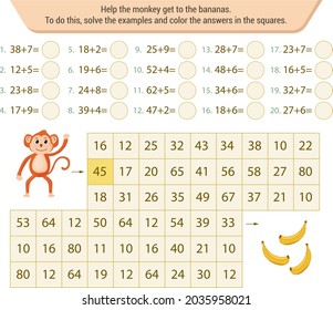 Mathematical labyrinth. To find the way, solve the examples and color the answers in the squares