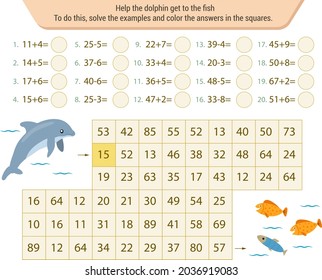 Mathematical labyrinth. To find the way, solve the examples and color the answers in the squares