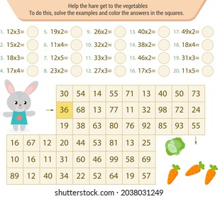 Mathematical labyrinth. To find the way, solve the examples and color the answers in the squares