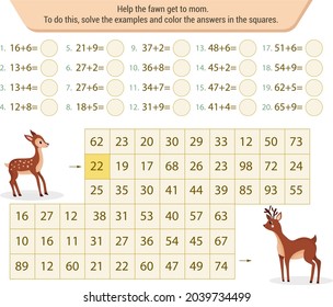 Mathematical labyrinth. To find the way, solve the examples and color the answers in the squares