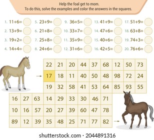 Mathematical labyrinth. To find the way, solve the examples and color the answers in the squares