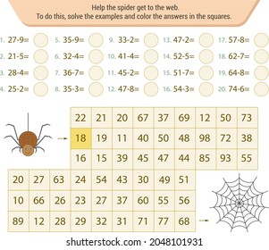 Mathematical labyrinth. To find the way, solve the examples and color the answers in the squares