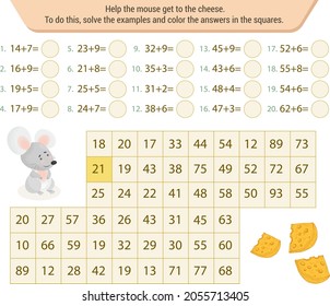 Mathematical labyrinth. To find the way, solve the examples and color the answers in the squares