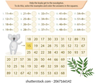 Mathematical labyrinth. To find the way, solve the examples and color the answers in the squares