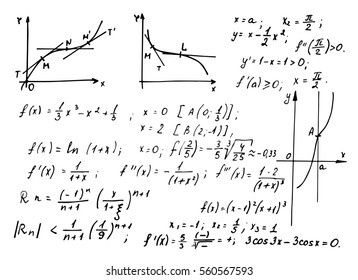 Mathematical  Law Theory And Formula Equation On Whiteboard. Vintage Education Background.  Vector Hand-drawn Illustration.