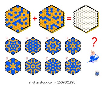 Mathematical Logic Puzzle Game For Children And Adults. What Sign Should Be In Empty Hexagon? Draw Him. Printable Page For Brain Teaser Book. Developing Spatial Thinking Skills. IQ Training Test.