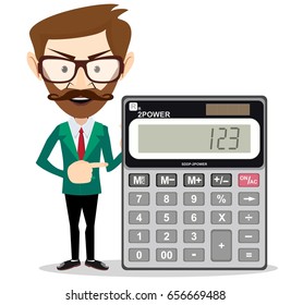 Mathematical Man Holding Calculator With Expression In A Financial Solution Concept