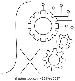 Mathematical Models icon. Simple outline black vector pictogram with thin lines on a transparent background. Line thickness is editable