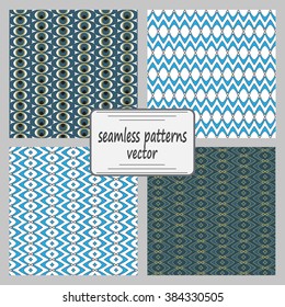 Mathematical monochrome vector pattern. Vector monochrome geometric ornaments for wallpaper, pattern fills, web page background, surface textures. A set of 4 patterns.