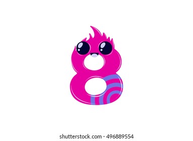 The Mathematical number eight with cute cartoon expression. Number 8. Vector illustration for teaching children with an interesting avatar of numbers