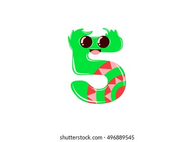 The Mathematical number five with cute cartoon expression. Number 5. Vector illustration for teaching children with an interesting avatar of numbers