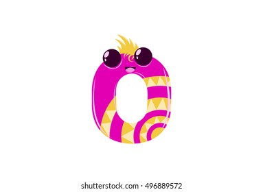 The Mathematical number Zero  with cute cartoon expression. Number 0 . Vector illustration for teaching children with an interesting avatar of numbers.