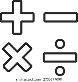 Mathematical operation icons showing plus minus multiply and divide symbols for education and calculation - Powered by Shutterstock - Get 15% off with code: PIKWIZARD15
