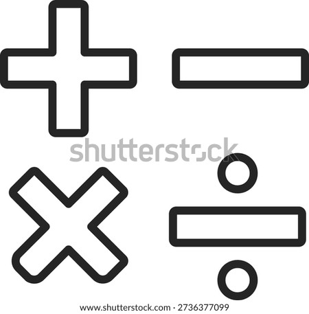 Mathematical operation icons showing plus minus multiply and divide symbols for education and calculation